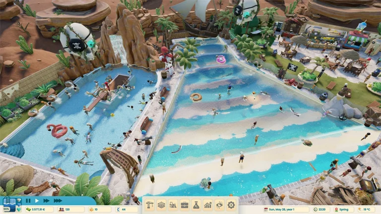 Parc aquatique avec des piscines dans le jeu Aquapark Tycoon
