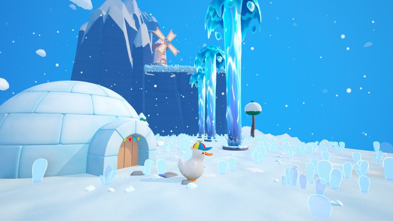 Un canard dans la neige dans le jeu Dodo Duckie