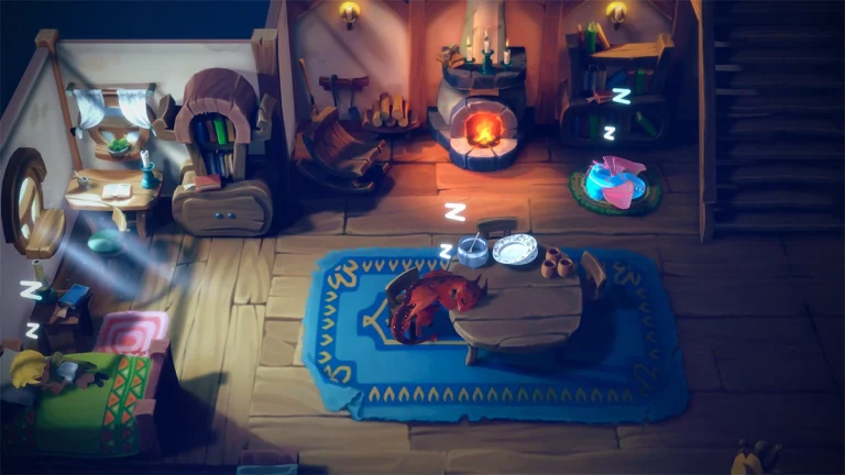 Un dragon et un garçon dorment dans le jeu Dragon Shelter
