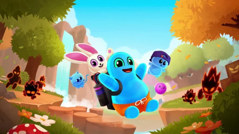 Jeu vidéo Teeto qui est un blob et qui porte son créateur qui est un lapin.