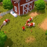 Personnage avec des vaches dans le jeu The Ranchers