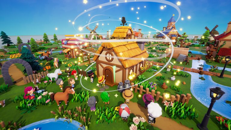 Habitants autour d'une maison avec des étoiles dans le jeu Mazey Village