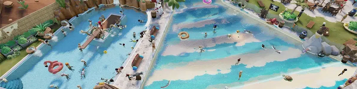 Parc aquatique avec des piscines dans le jeu Aquapark Tycoon