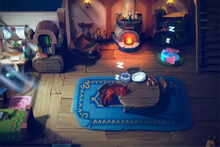 Maison du joueur dans Dragon Shelter pendant la nuit avec un dragon.