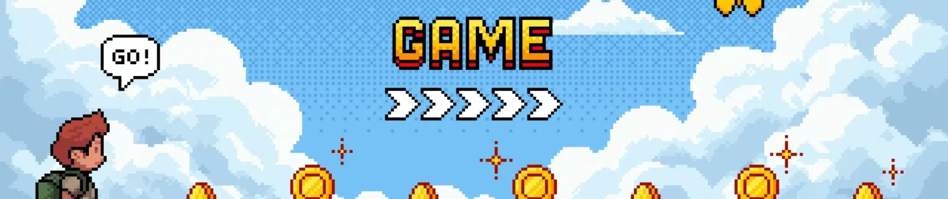 Image en pixels avec la mention "Game" qui montre un personnage qui va commencer un jeu.