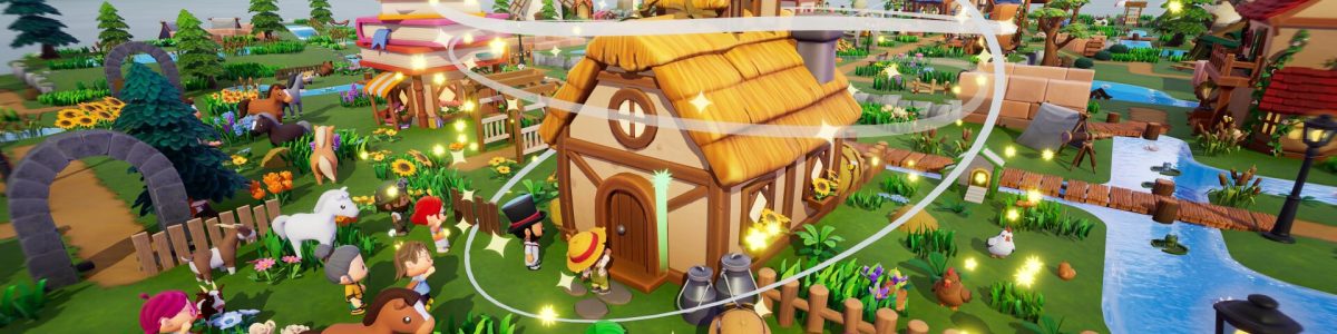 Habitants autour d'une maison avec des étoiles dans le jeu Mazey Village